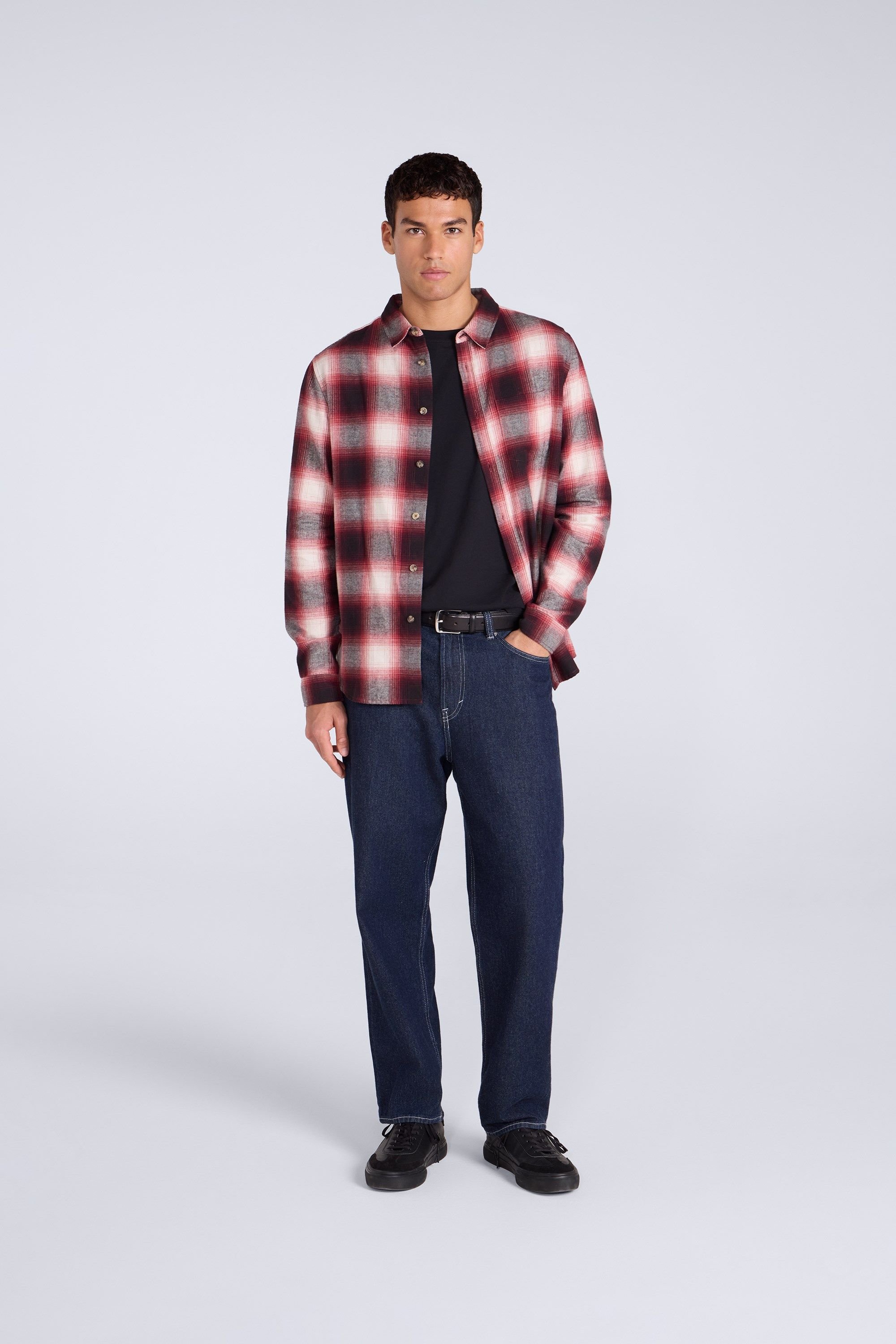 Animal Animal Men's 'Cove' Cotton Check Flannel Shirt Stylish Lightweight Button Down Top in Red - 2