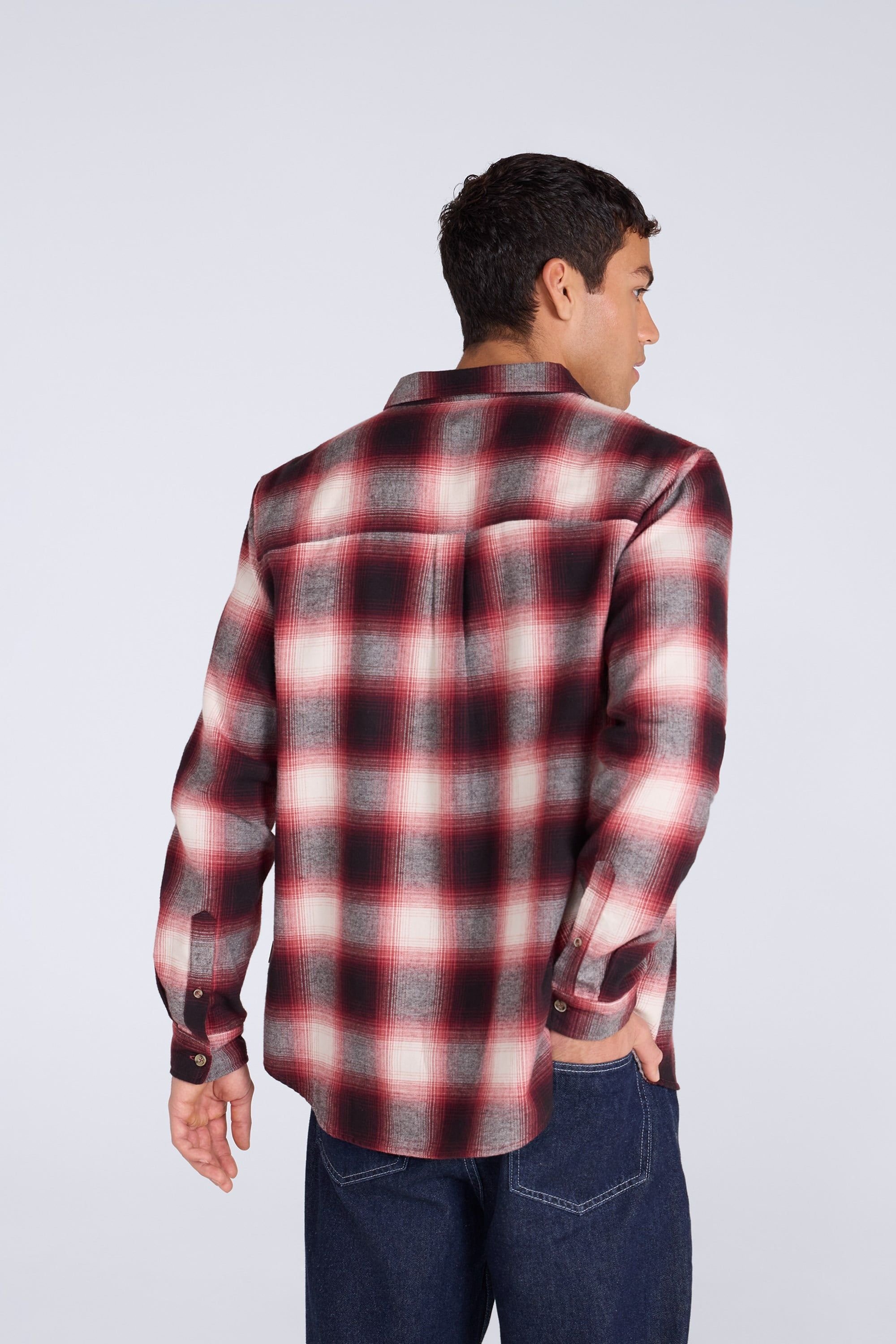 Animal Animal Men's 'Cove' Cotton Check Flannel Shirt Stylish Lightweight Button Down Top in Red - 3