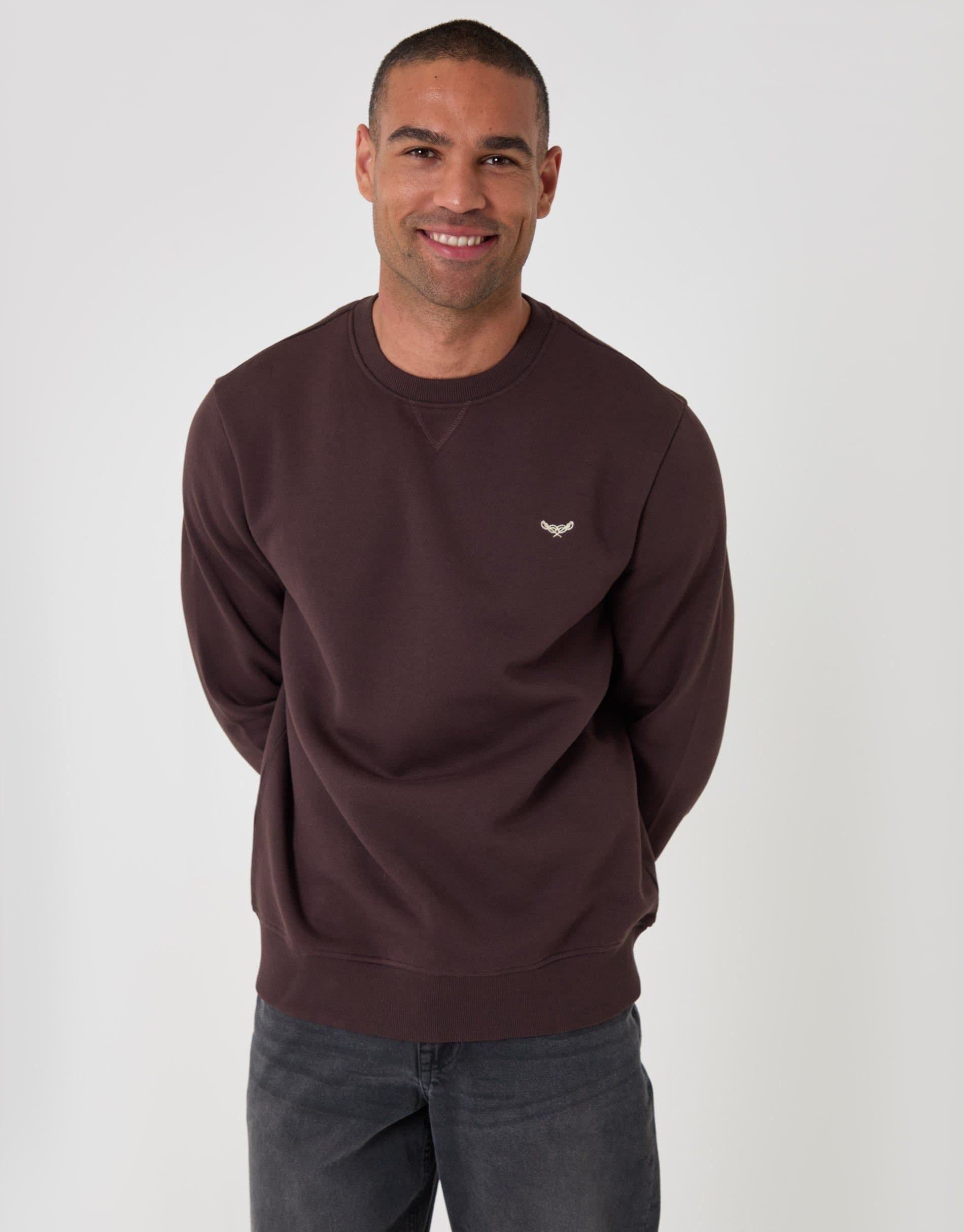 Threadbare threadbare Men's Cotton Rich Crew Neck Sweatshirt in Brown