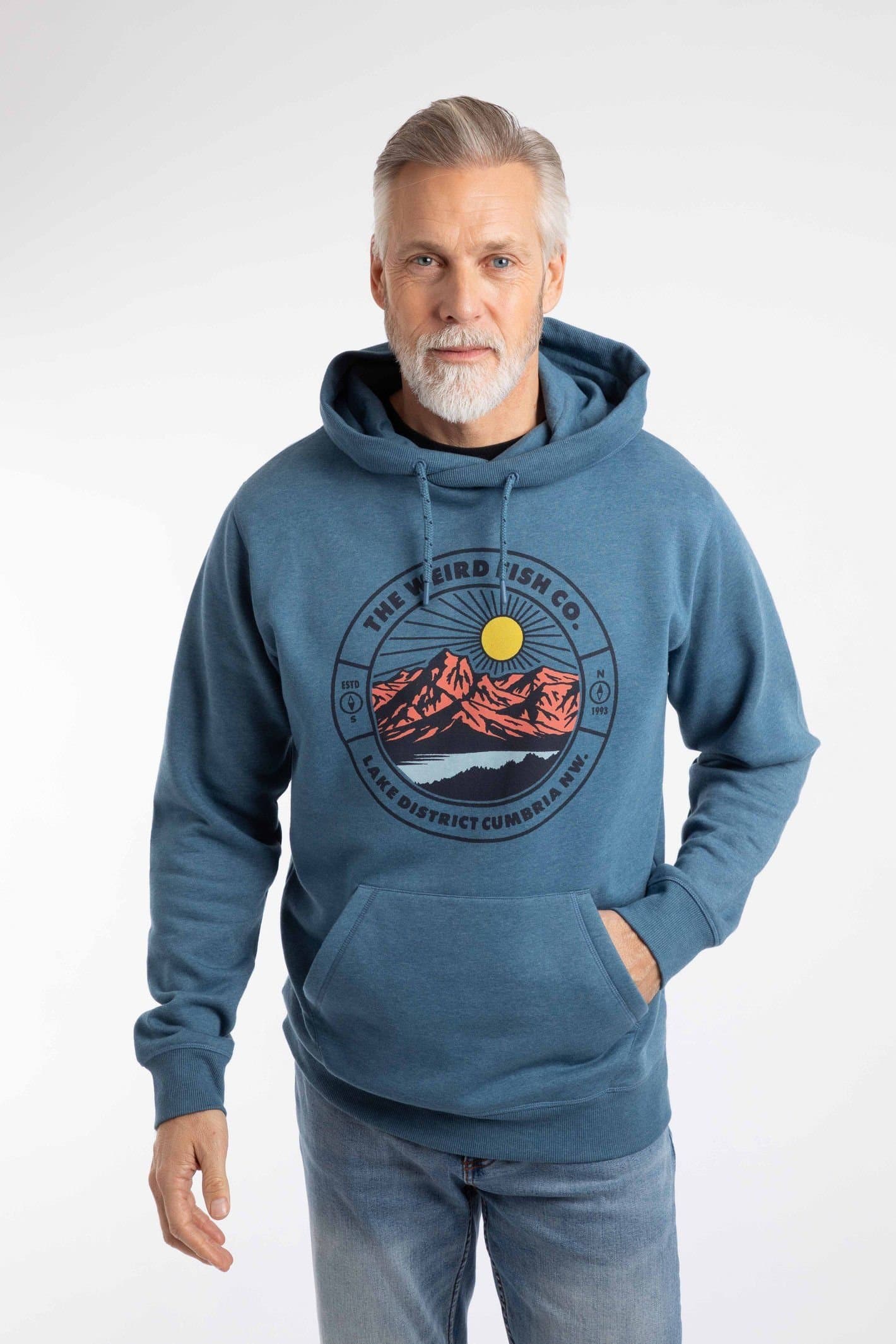 Weird Fish Weird Fish Men's Bryant Front Print Graphic Popover Hoodie in Mid Blue