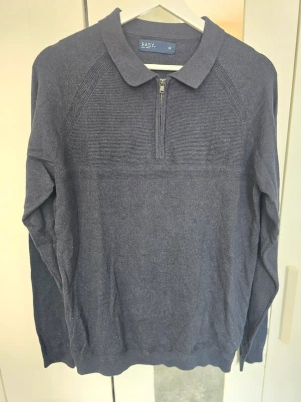 Easy Easy Men's Navy Blue Quarter Zip Knitted Jumper Polo • Size M