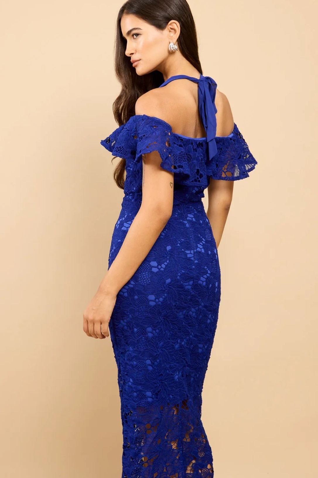 Little Mistress Little Mistress Women's Blue Crochet Bardot Midaxi Dress - 2