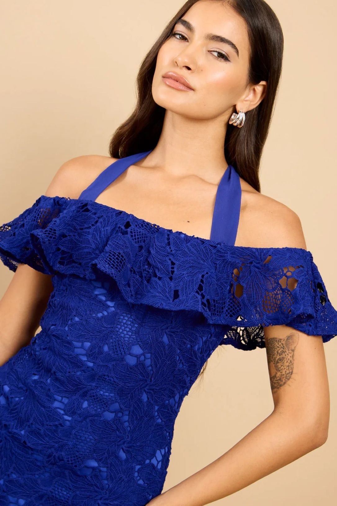 Little Mistress Little Mistress Women's Blue Crochet Bardot Midaxi Dress - 3