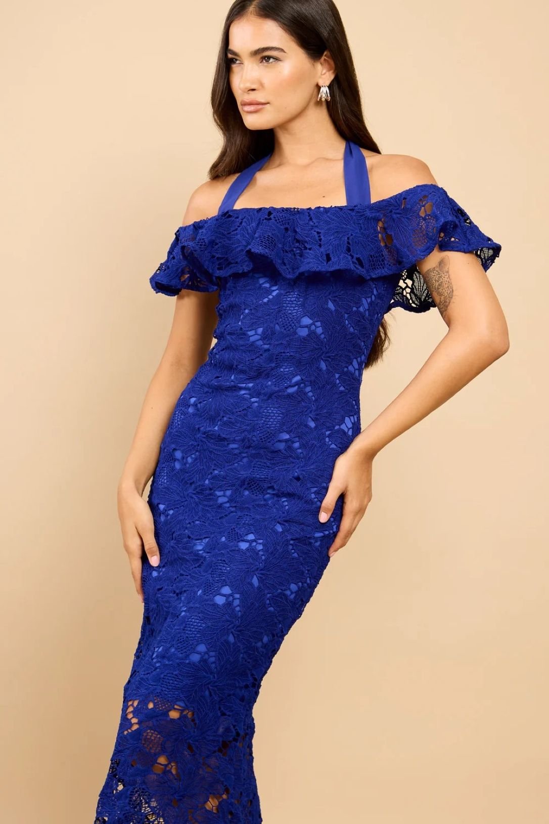 Little Mistress Little Mistress Women's Blue Crochet Bardot Midaxi Dress - 4