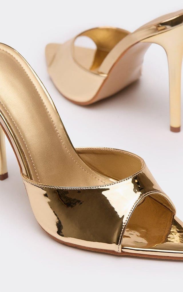 EGO Cupid Pointed Peep Toe Stiletto Heel Mule In Gold Patent, Women's Size UK 3 - 2