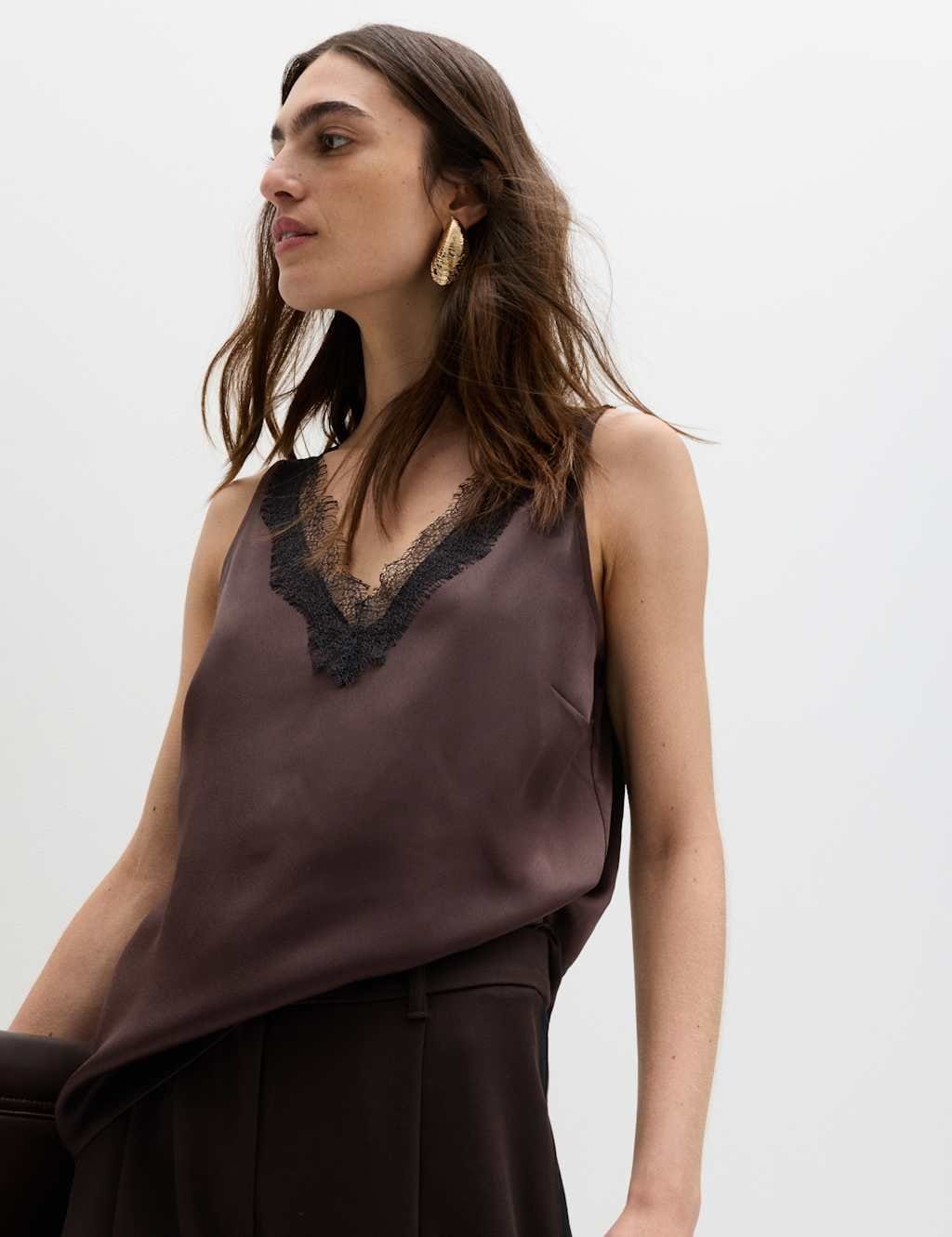 Marks & Spencer M&S Lace Insert Cami Top Chocolate Mix - 1