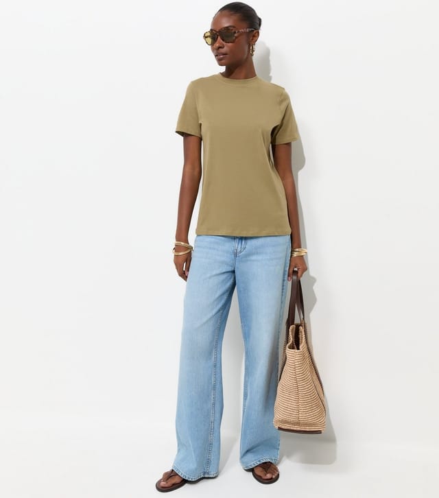New Look Women's Light Khaki Cotton Crew Neck T-Shirt New Look - 2