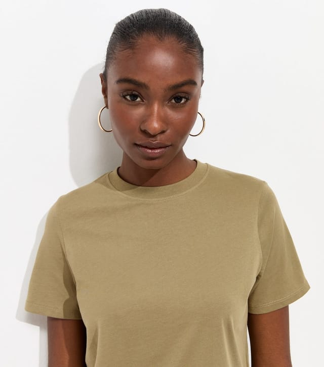 New Look Women's Light Khaki Cotton Crew Neck T-Shirt New Look - 3