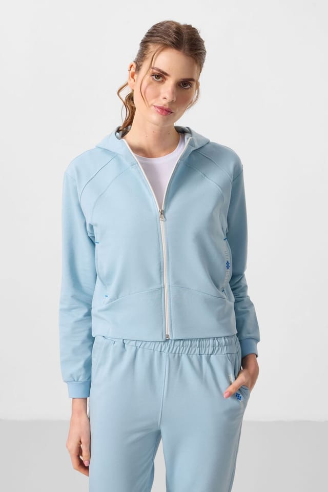 Tommy Life Tommy Life Women's Oversized Hooded Zip Sweatshirt & Pants Set in Baby Blue - 2