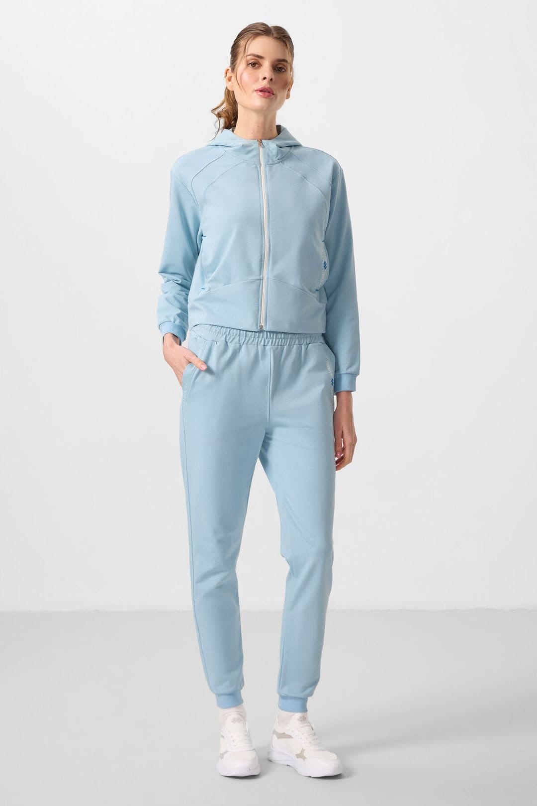 Tommy Life Tommy Life Women's Oversized Hooded Zip Sweatshirt & Pants Set in Baby Blue - 4