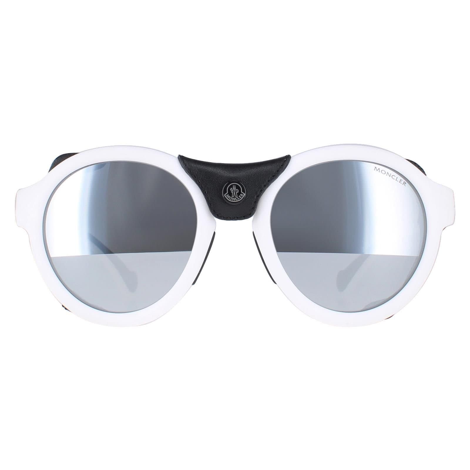 Moncler Moncler Men's Round White Black Leather Grey Silver Mirror ML0046