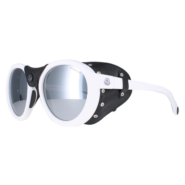 Moncler Moncler Men's Round White Black Leather Grey Silver Mirror ML0046 - 2