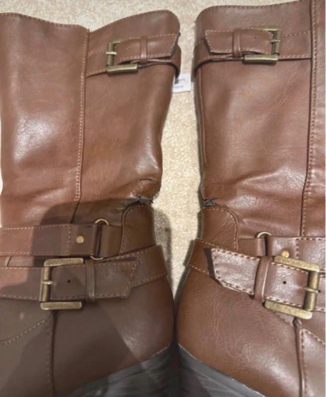New Look New Look Vintage calf brown leather gold buckle wedge boots