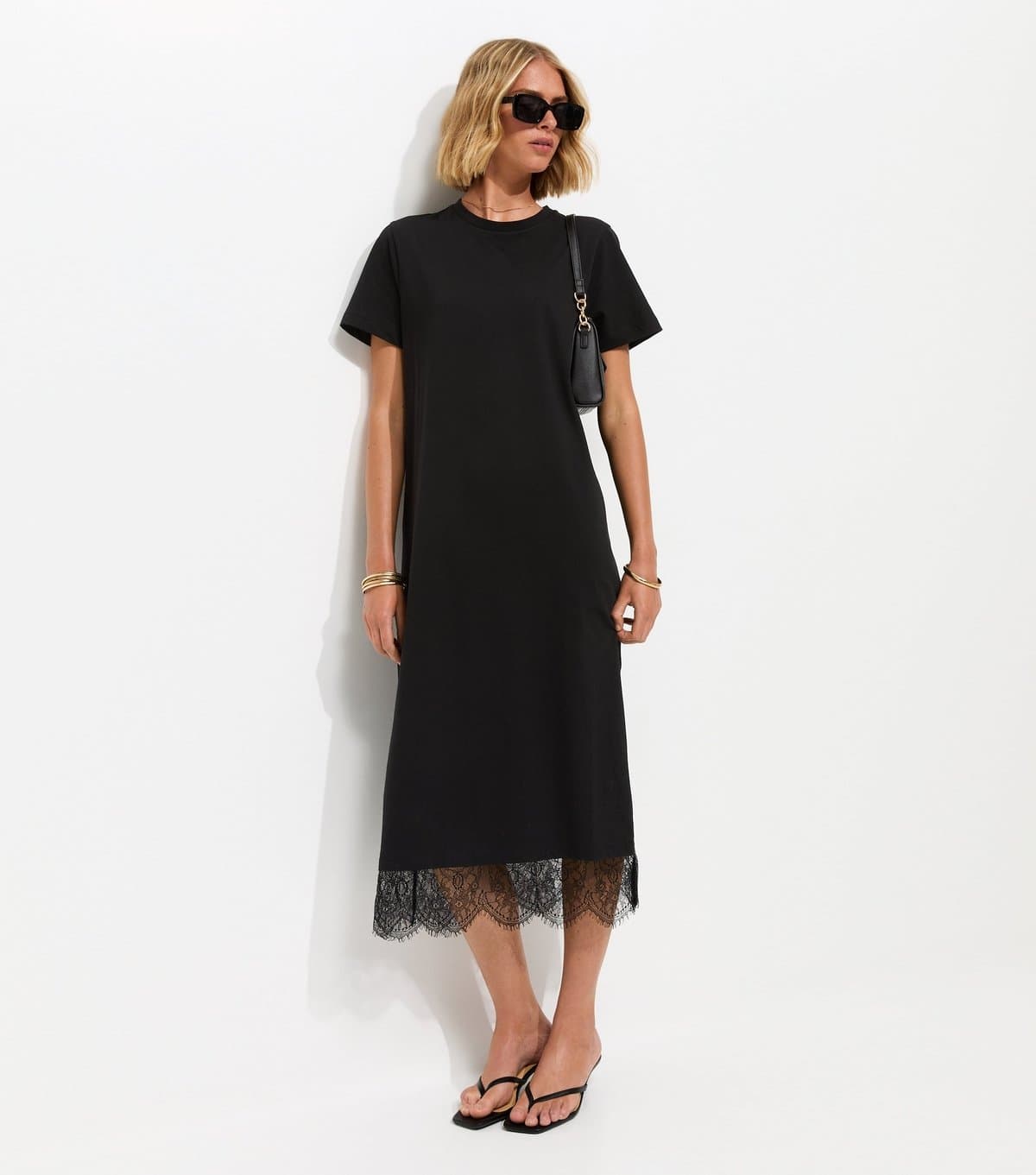 New Look Women's Black Lace Hem T-Shirt Midi Dress New Look