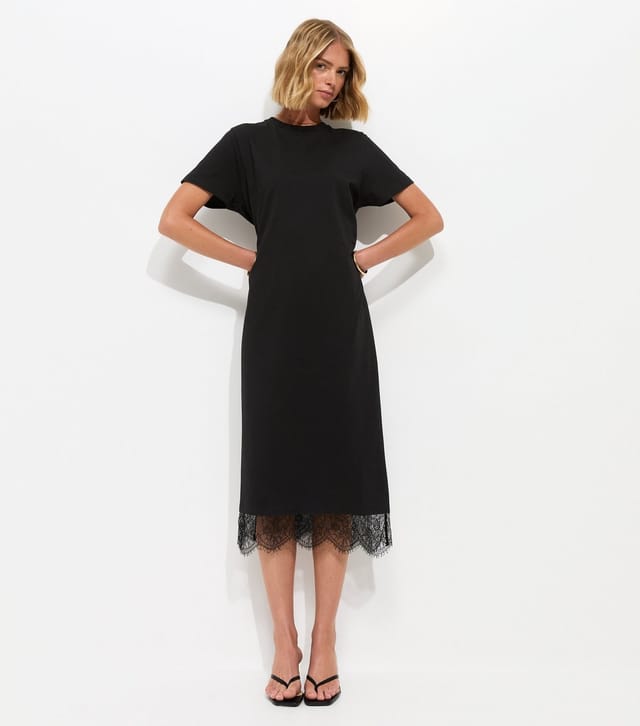 New Look Women's Black Lace Hem T-Shirt Midi Dress New Look - 3