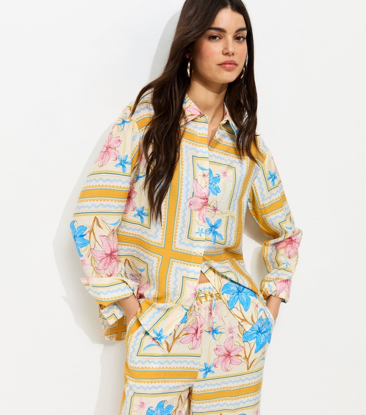 New Look Women's Orange Relaxed Fit Tropical Print Pyjama Shirt New Look