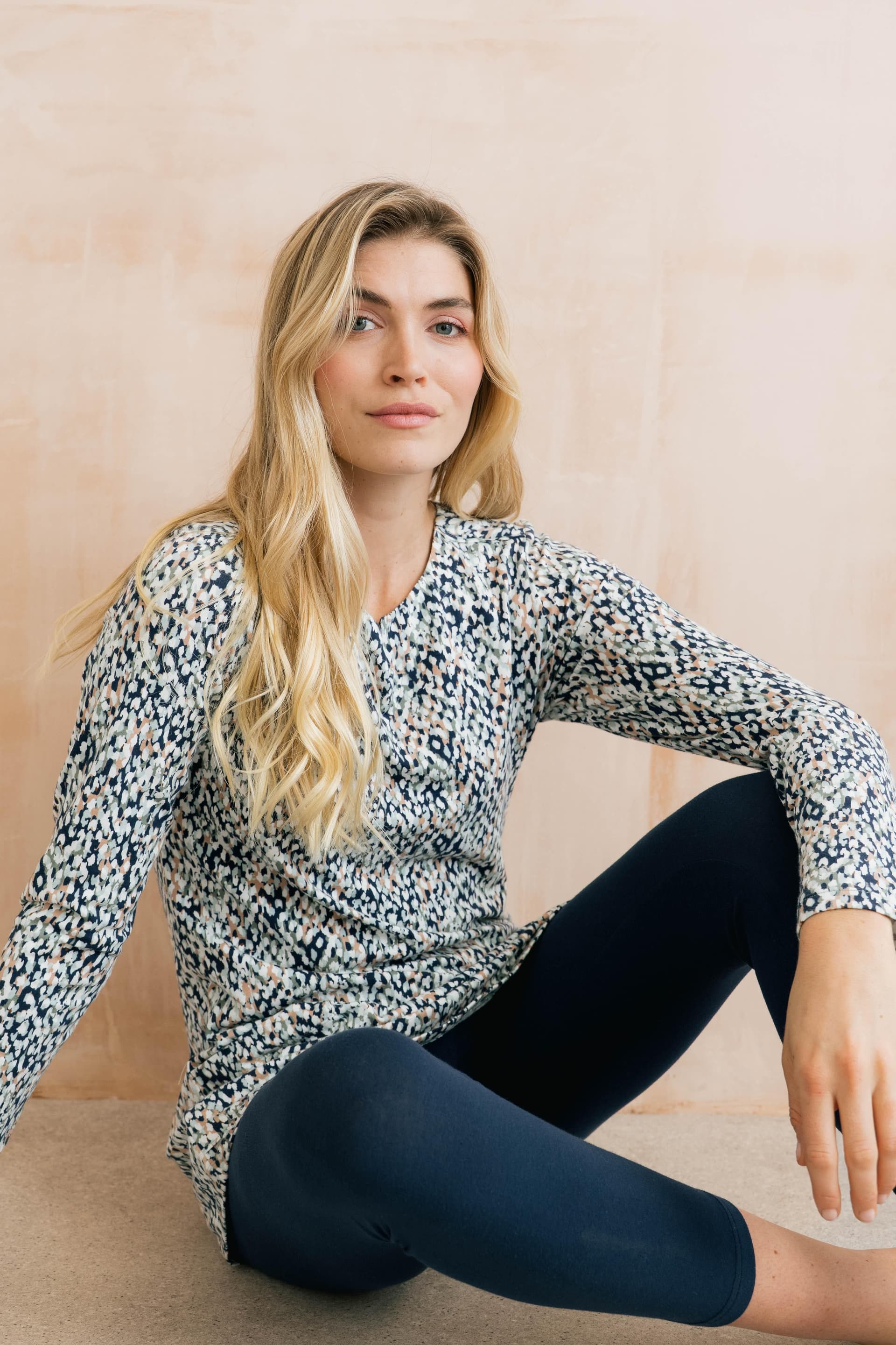 Lily & Me Lily & Me Women's Maple Printed Cotton Jersey Tunic in Navy