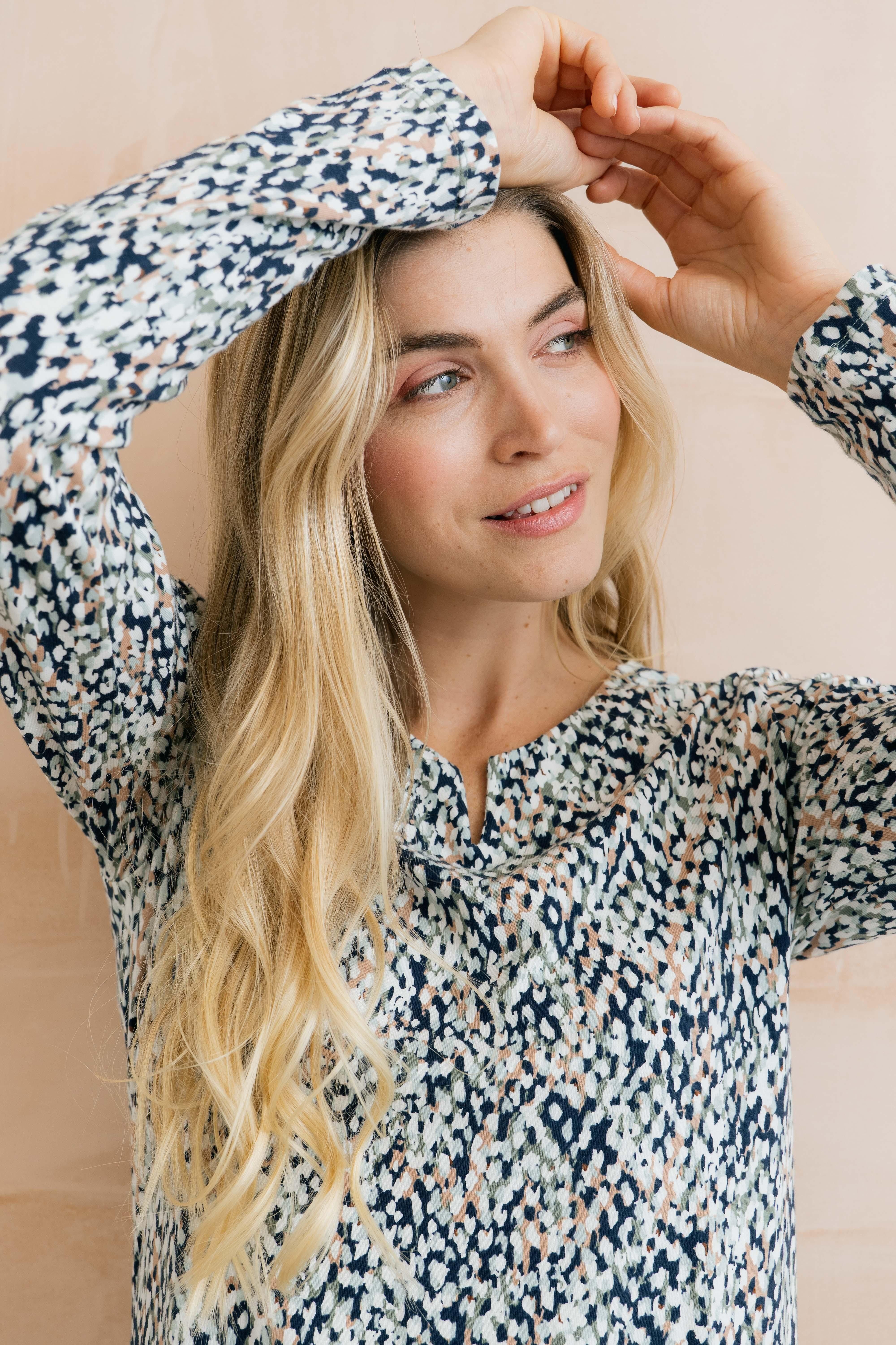 Lily & Me Lily & Me Women's Maple Printed Cotton Jersey Tunic in Navy - 3