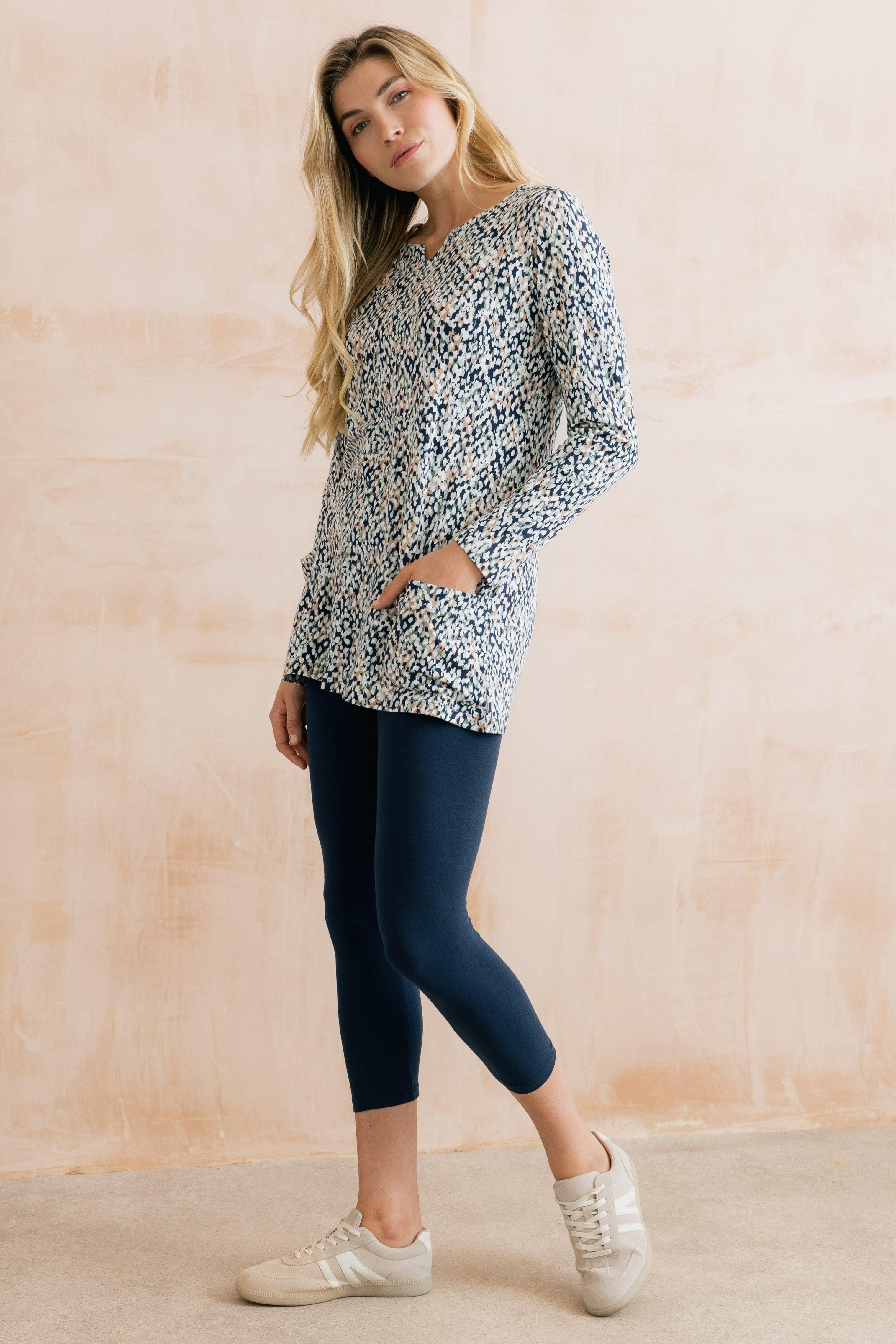 Lily & Me Lily & Me Women's Maple Printed Cotton Jersey Tunic in Navy - 4