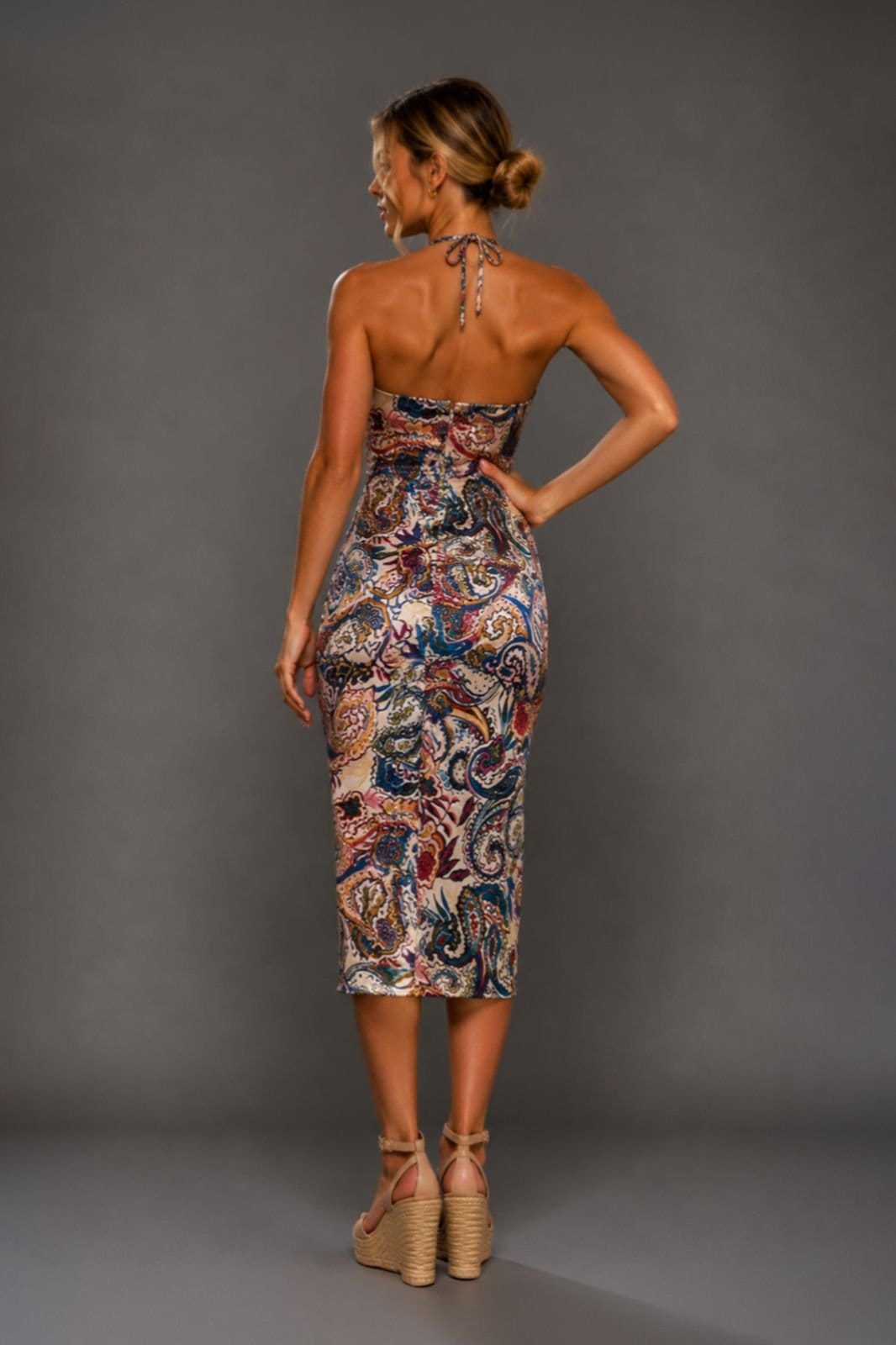 Vesper Vesper Women's Paisley Print Halterneck Midi Dress - 4
