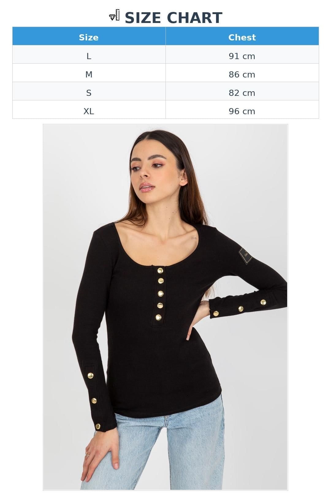 Love Lace Love Lace Women's Fitted Long Sleeve Round Neck Press Stud Blouse in Black - 4