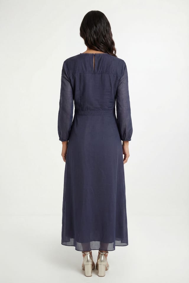 Wallis Wallis Women's Floral Lace Trim Midi Dress in Navy - 2