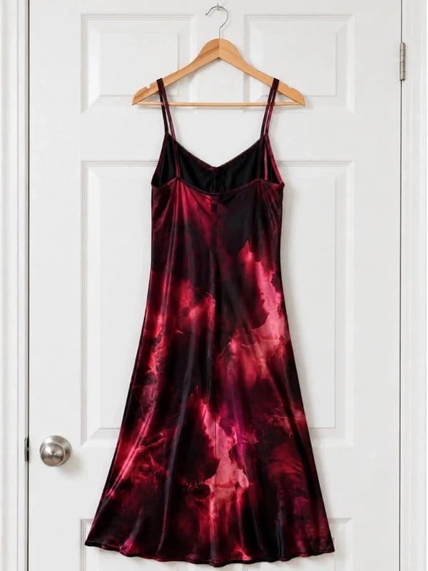 ASOS Burgundy Satin Slip Midi Dress UK 8 | Floral Print | Y2K - 1