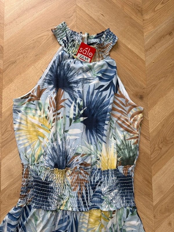 Frank Lyman Blue Floral Halter Midi Dress - Size 10