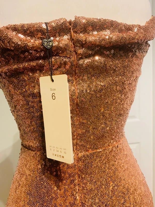 Club L Gold sequin glitter sparkly long skirt dress off shoulder cami strappy slinky bardot