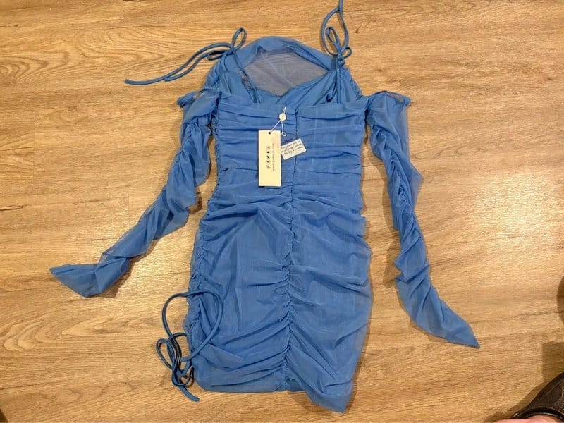 Oh Polly Blue Ruched Mesh Mini Dress