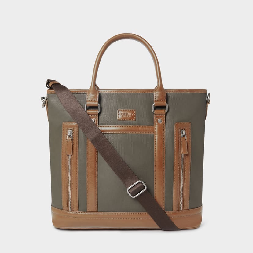 OSPREY LONDON OSPREY LONDON Men's The Frontline Large Waxed Canvas & Leather Workbag in Khaki - 1