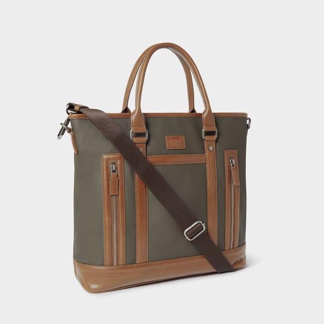 OSPREY LONDON OSPREY LONDON Men's The Frontline Large Waxed Canvas & Leather Workbag in Khaki - 3