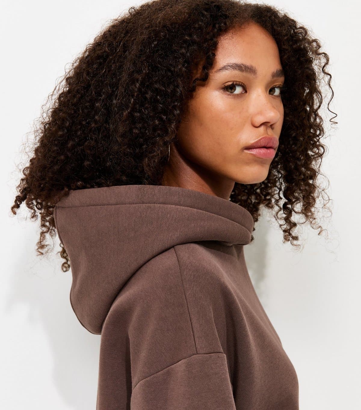 New Look Women's Dark Brown Cotton Rich Long Sleeve Hoodie New Look