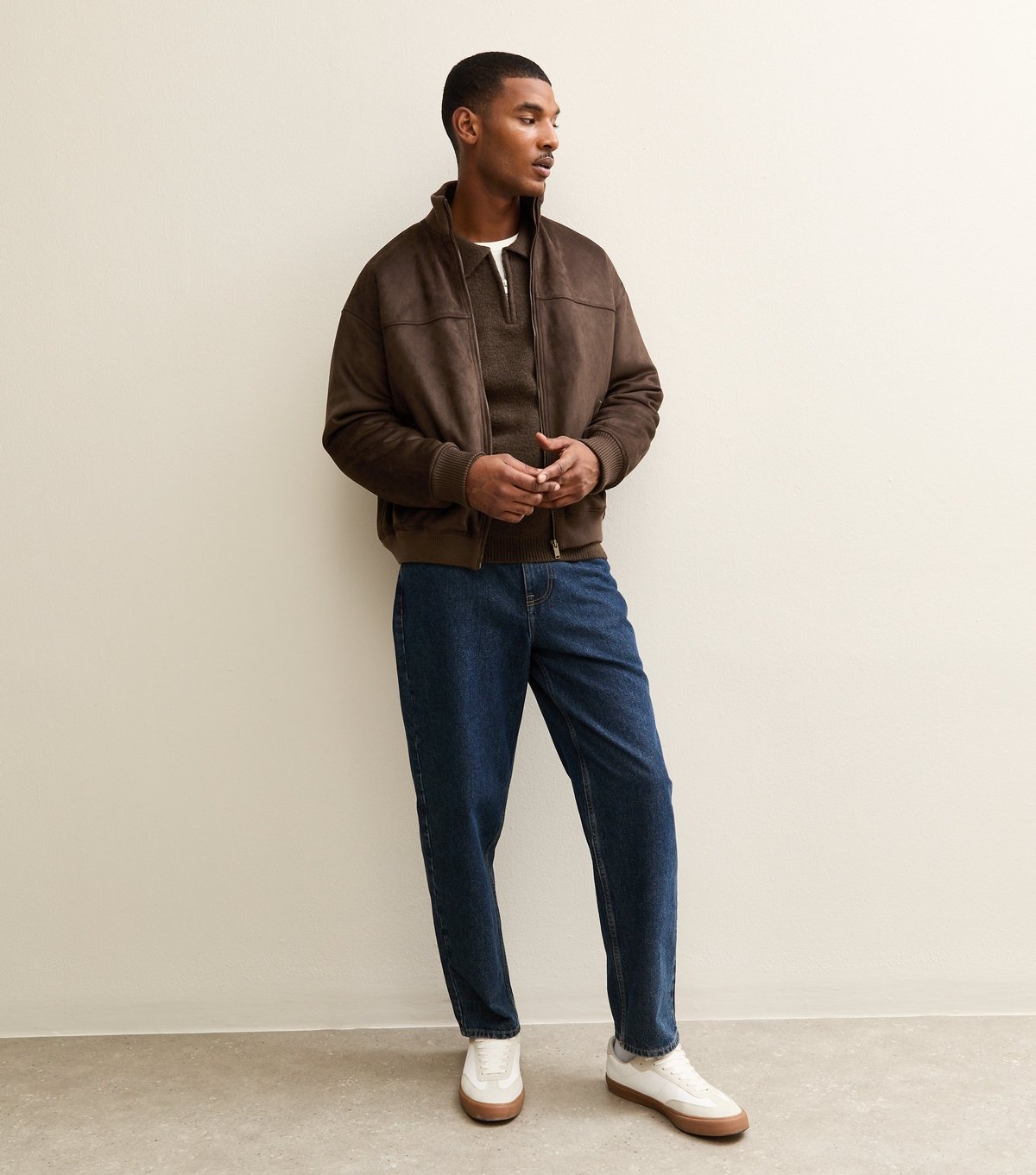 New Look Men's Dark Brown Regular Faux Suede Bomber Jacket New Look - 2