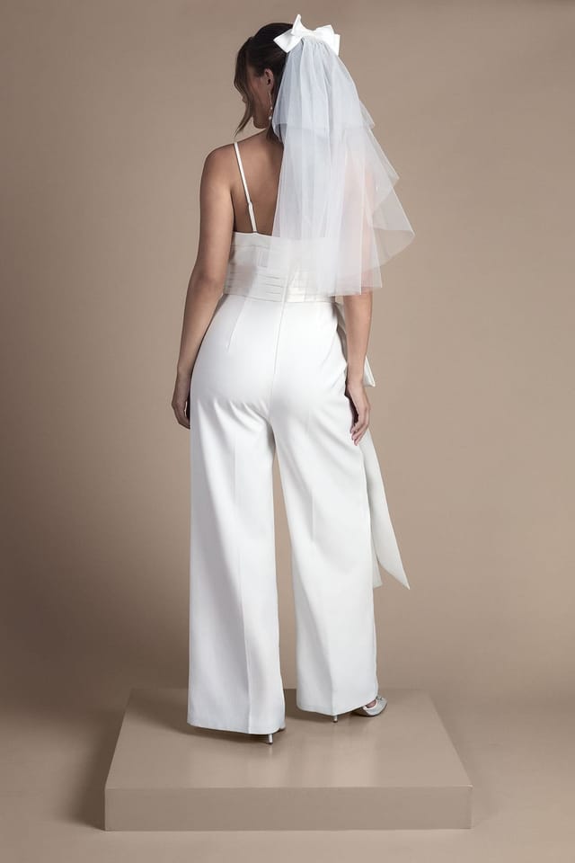 Coast Coast Women's Strapless Bow Detail Wide Leg Bridal Jumpsuit in Ivory - 3