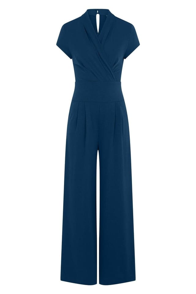 Hot Squash Hot Squash Women's Cap Sleeved Wide Leg Jumpsuit in Teal - 3
