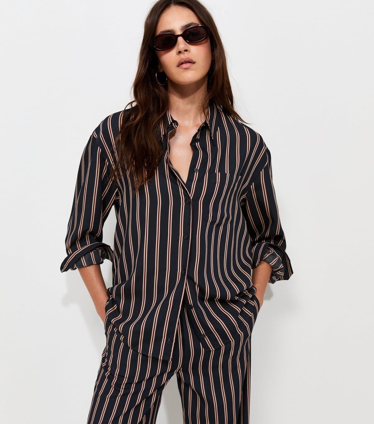 New Look Women's Blue Woven Striped Oversize Shirt New Look