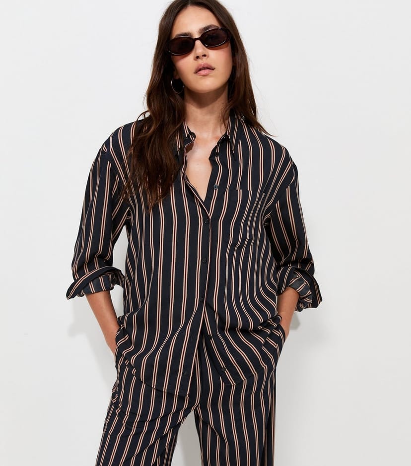 New Look Women's Blue Woven Striped Oversize Shirt New Look - 1