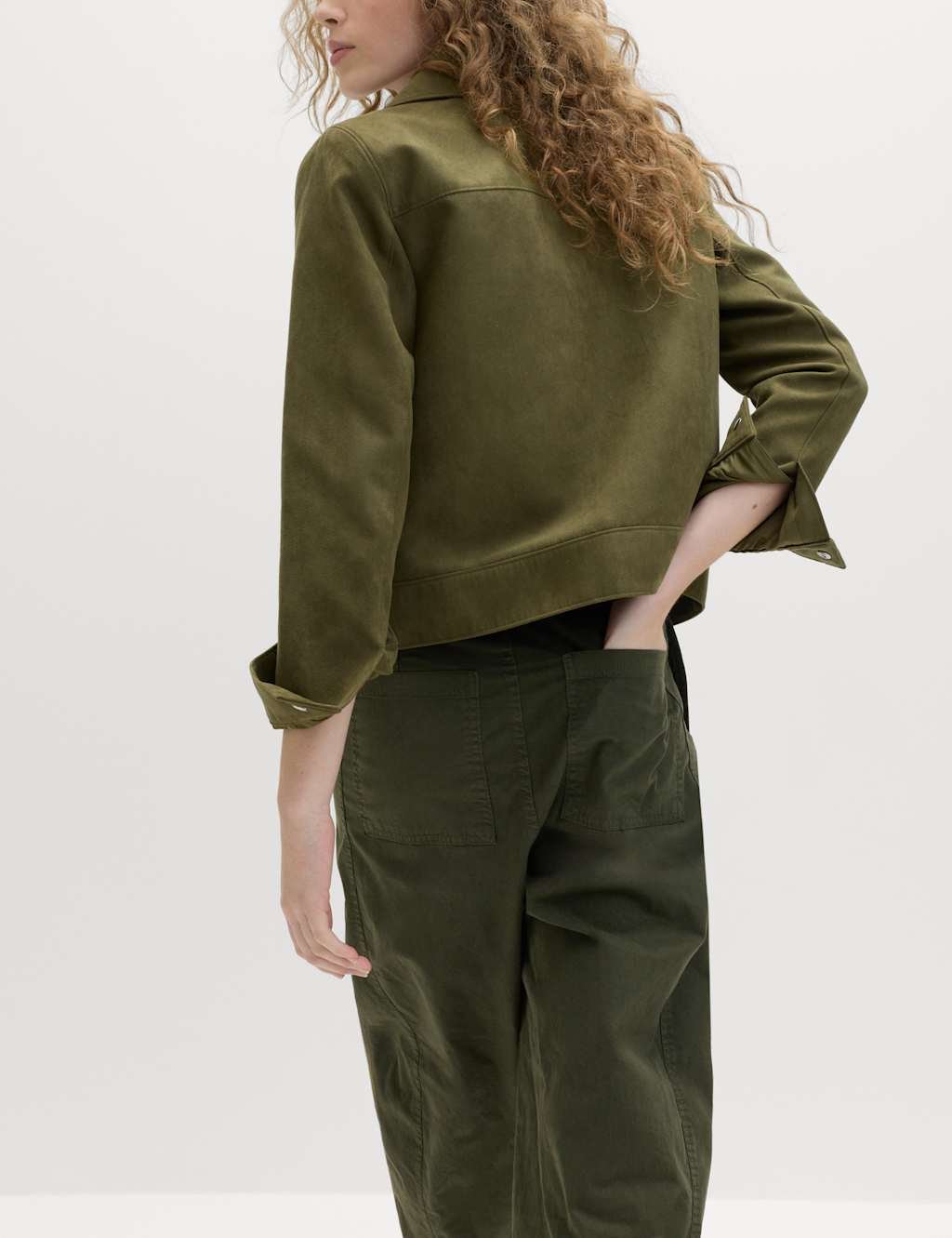 Marks & Spencer M&S Cotton Rich Barrel Leg Trousers Dark Khaki - 2