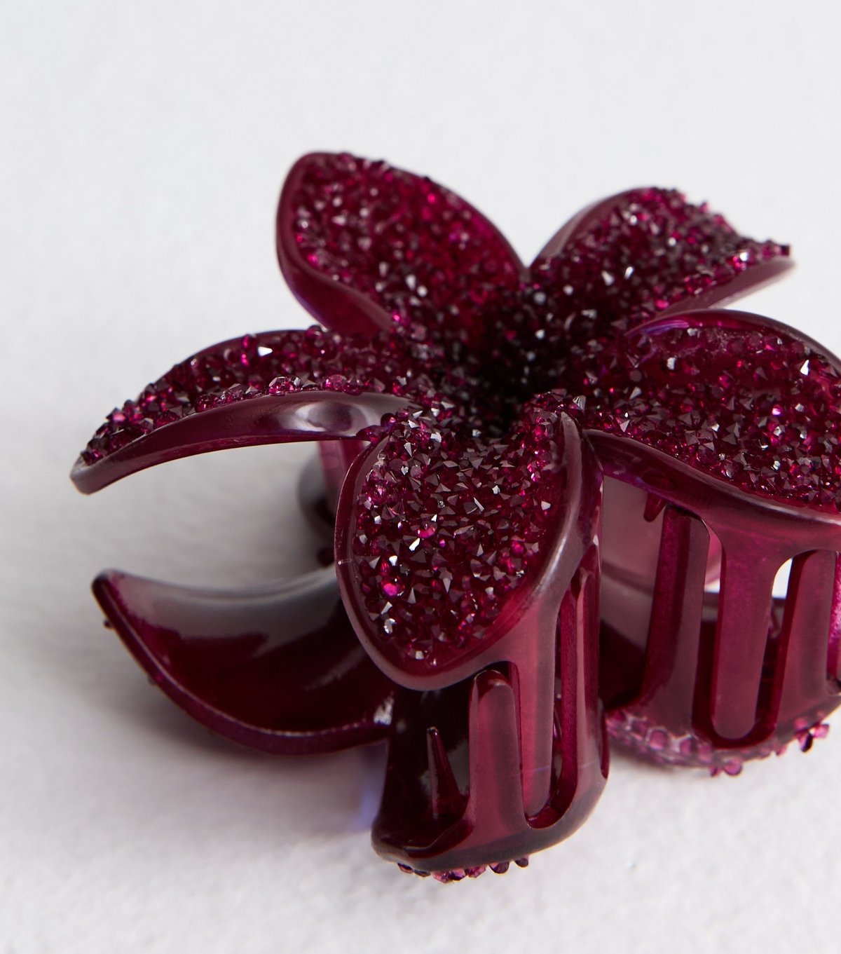 New Look Dark Burgundy Gem Embellished Tropical Flower Hair Claw Clip New Look - 3