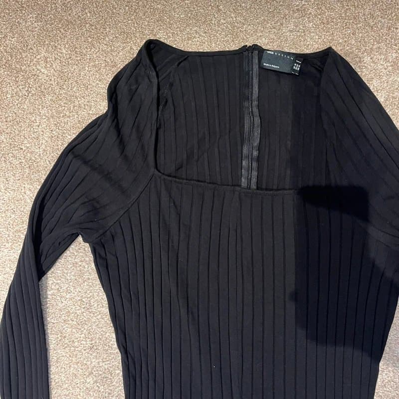 ASOS ASOS Black Ribbed Square Neck Jumpsuit  Size 18