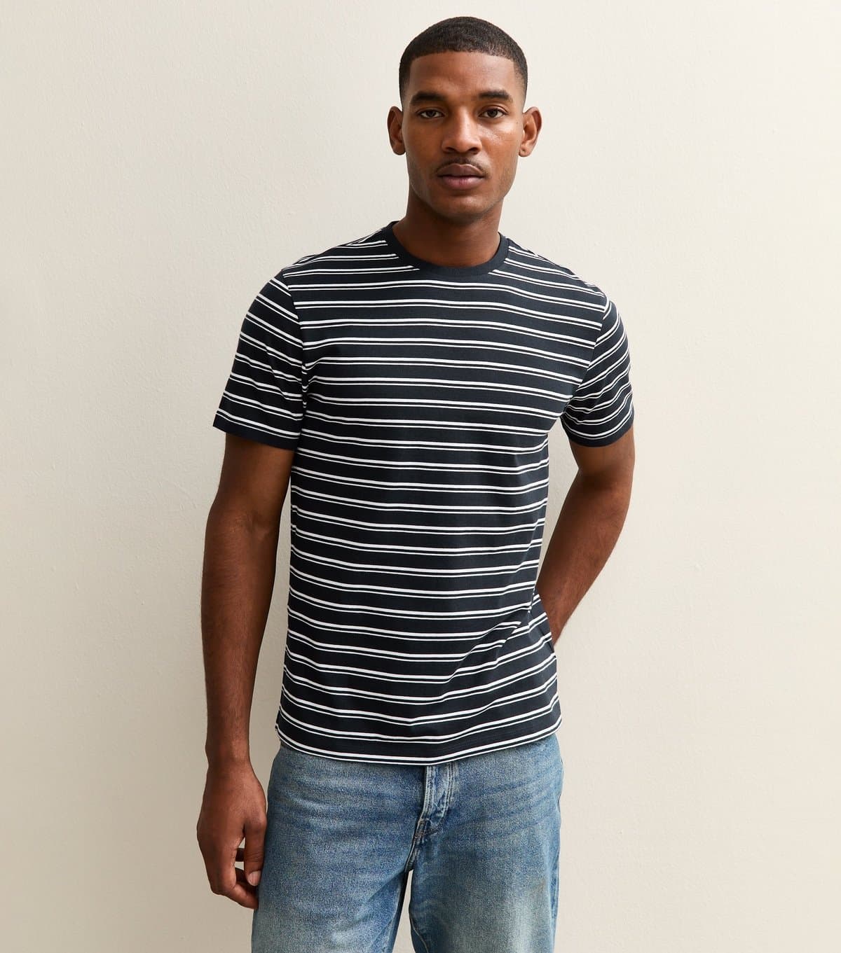 New Look Men's Blue Regular Striped Crew Neck T-Shirt New Look