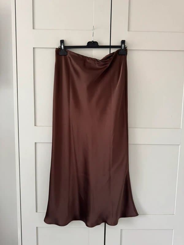 New Look New Look Satin Bias Midi Skirt in Burgundy