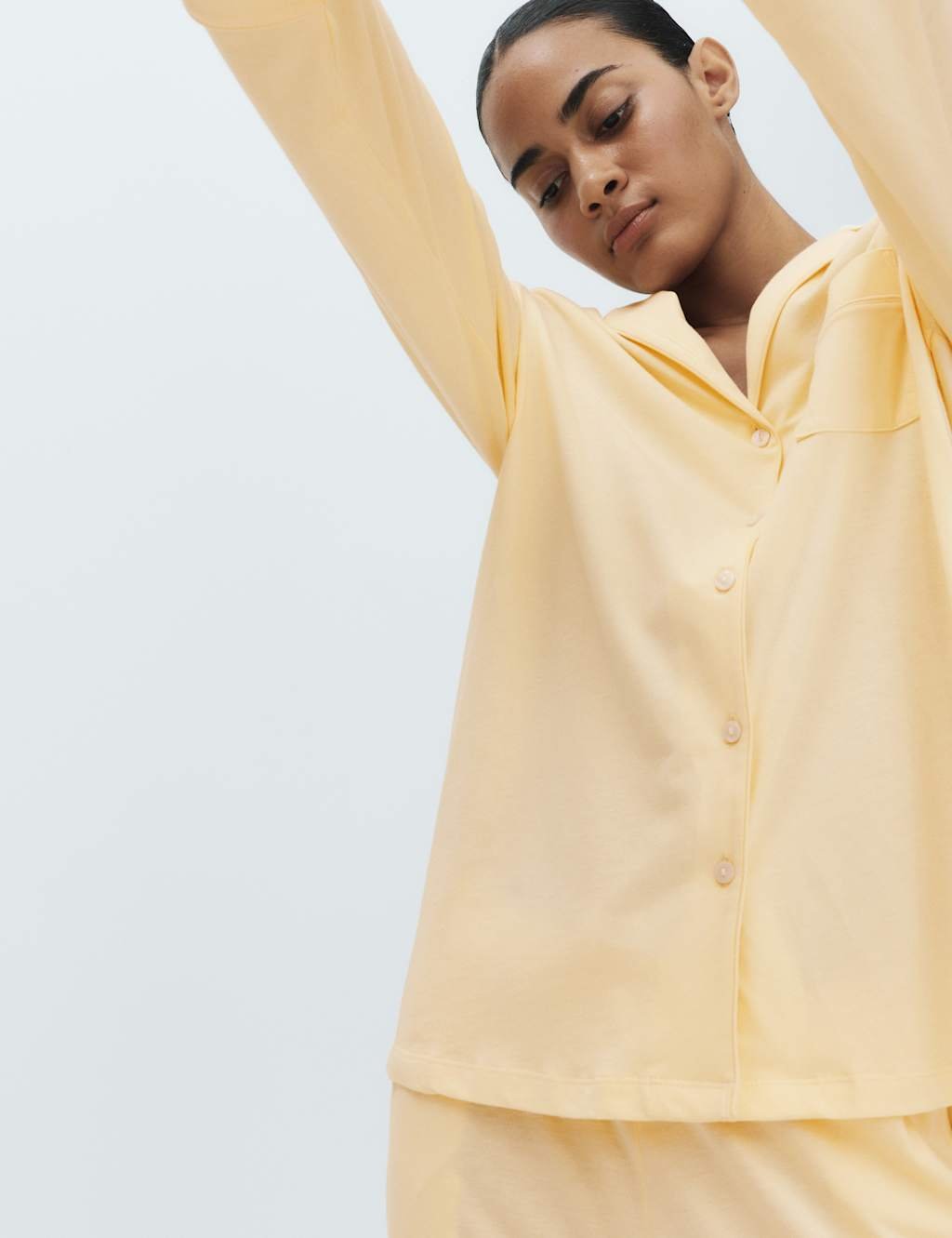 Marks & Spencer M&S Cotton Modal Revere Pyjama Set Pale Yellow - 3