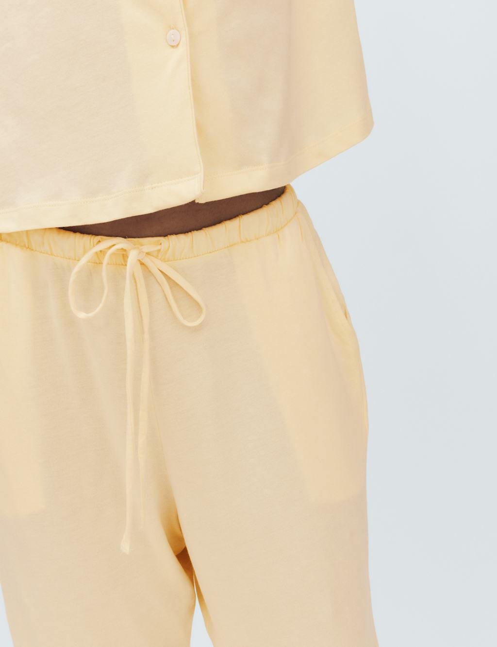 Marks & Spencer M&S Cotton Modal Revere Pyjama Set Pale Yellow - 4