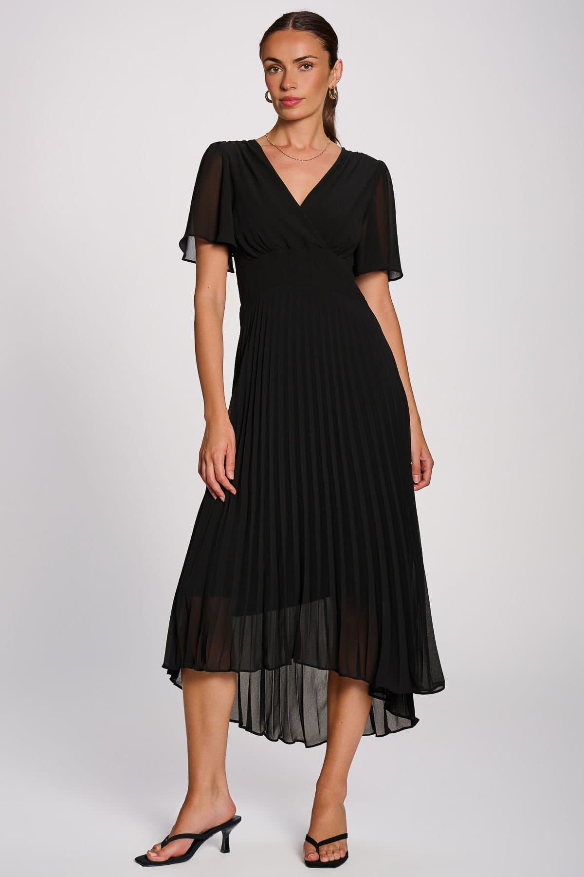Jolie Moi Jolie Moi Women's Chiffon Pleated Maxi Dress in Black