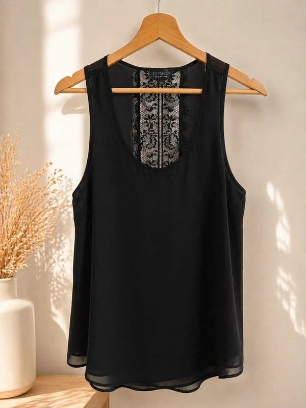 Topshop Black Chiffon Sleeveless Lace-Back Top