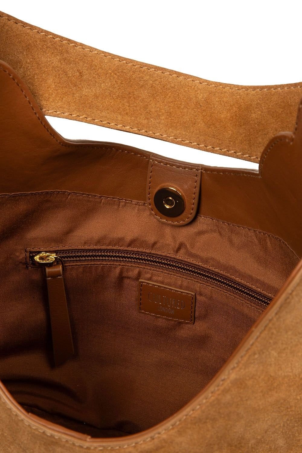 Cultured London Cultured London Women's 'Eloise' Suede & Leather Handbag in Tan - 4