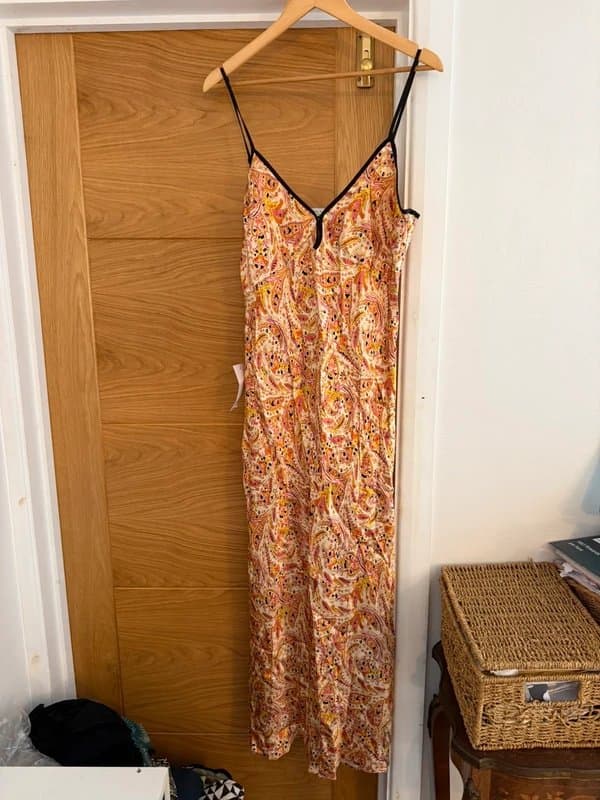 Never Fully Dressed Never Fully Dressed Orange Yellow Pink Gold Multicoloured Paisley Swirl Slip Maxi Dress BNWT