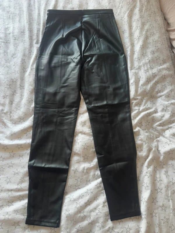 Bershka Bershka faux leather croc legging in black